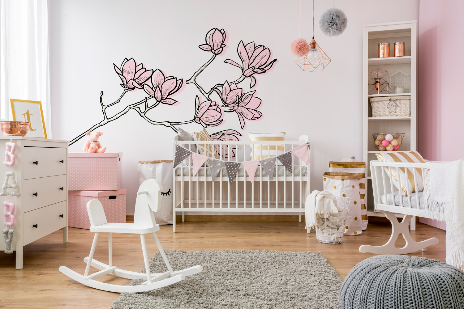 branche magnolia rose chambre bebe
