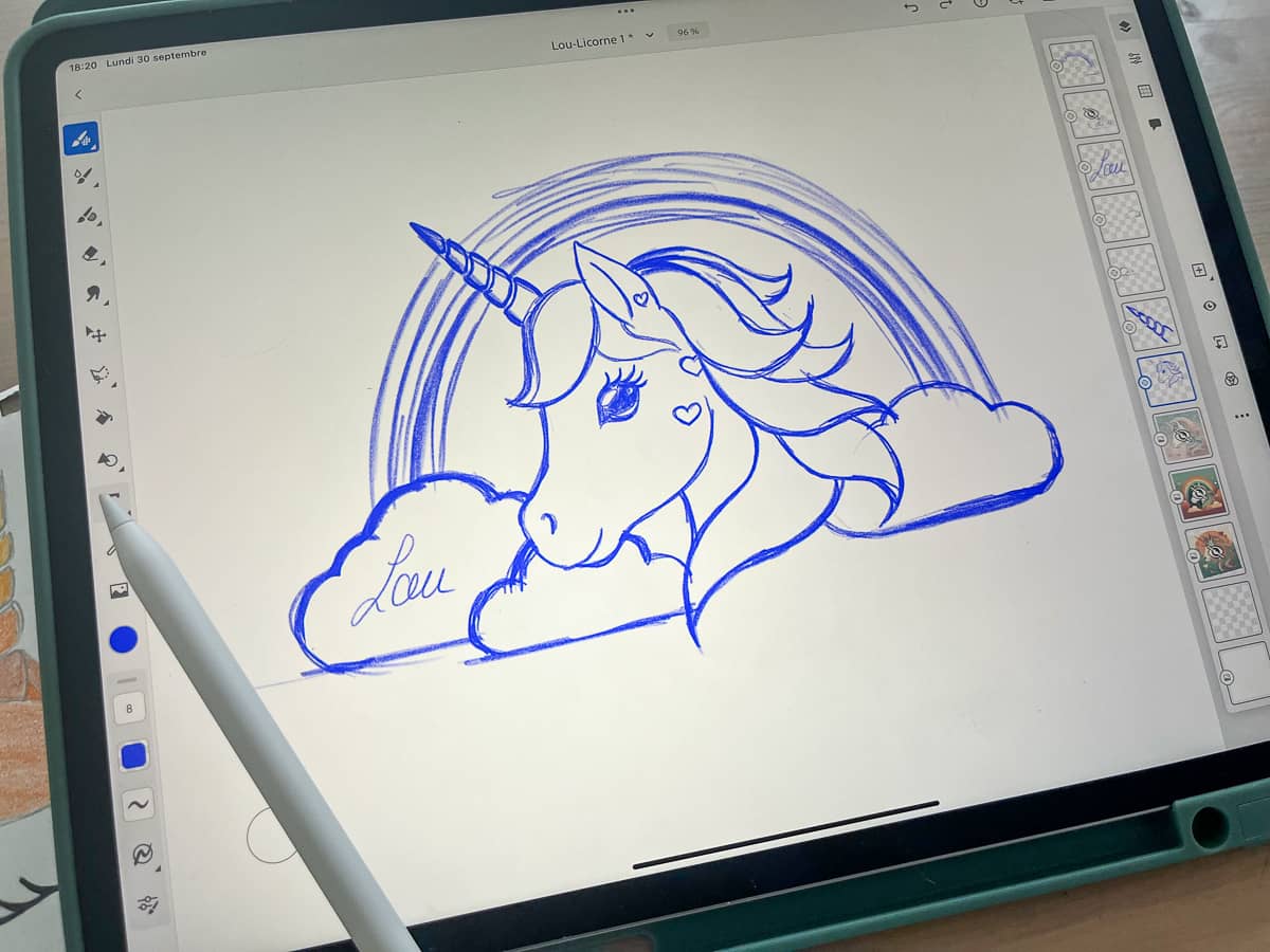 sianali fresque murale licorne chambre enfant terracotta croquis
