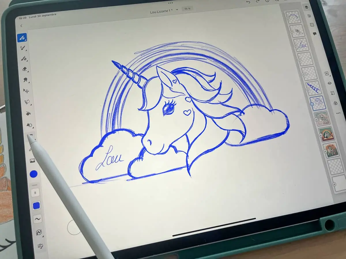 sianali fresque murale licorne chambre enfant terracotta croquis