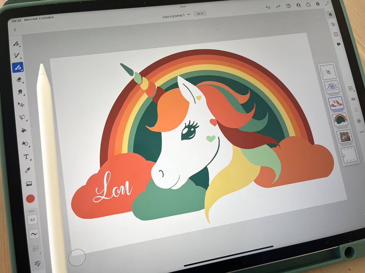sianali fresque murale licorne chambre enfant terracotta croquis final