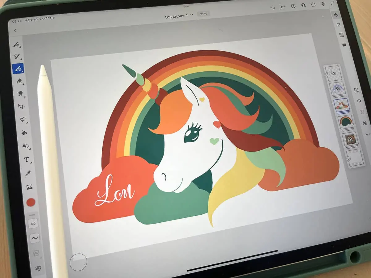 sianali fresque murale licorne chambre enfant terracotta croquis final
