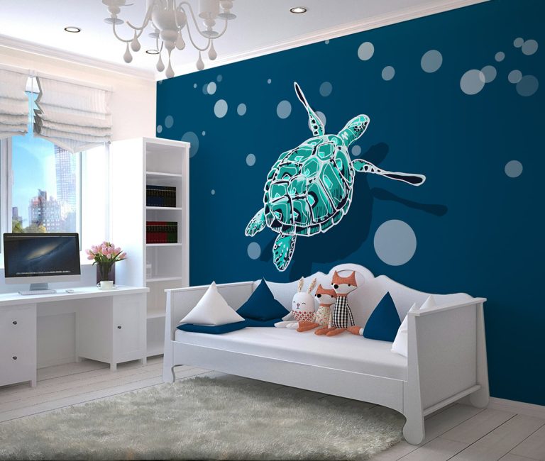 flash tortue marine verte mockup chambre enfant 2